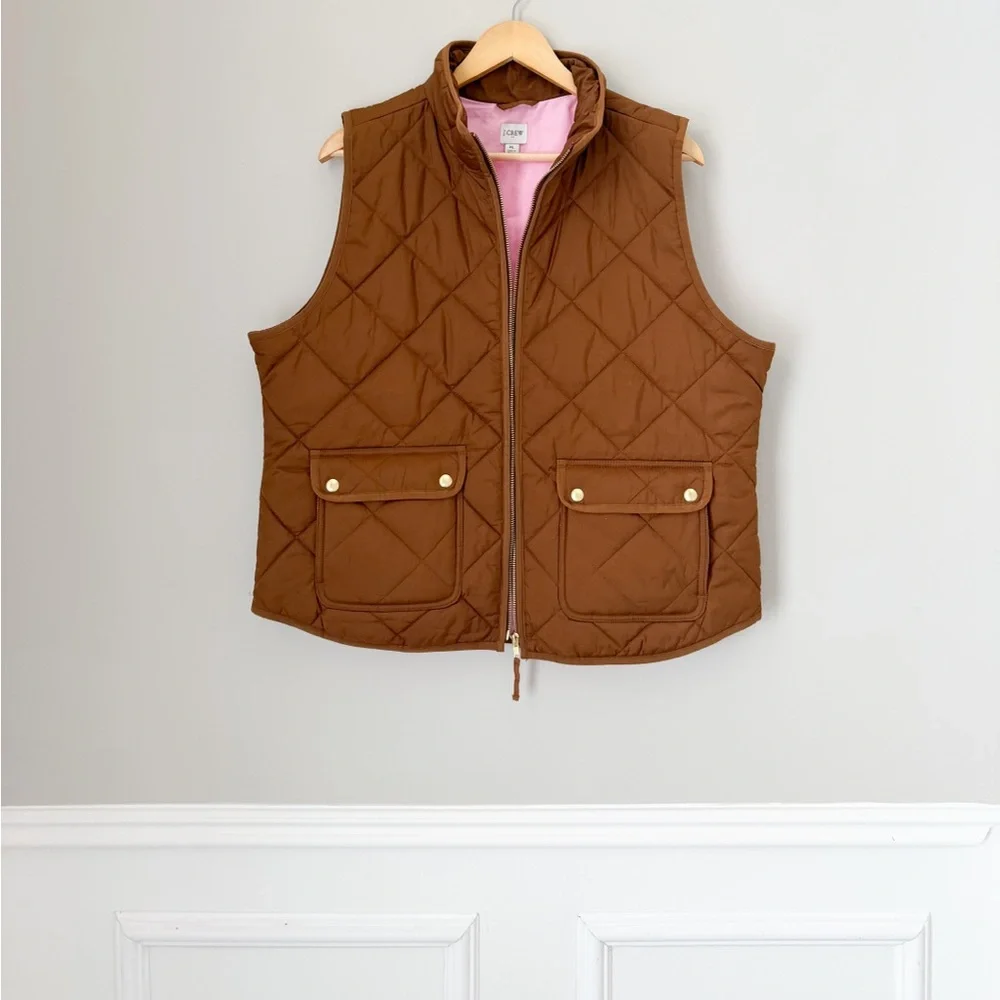 J crew puff vest XL camel tan and pink like new - Picture 1 of 7